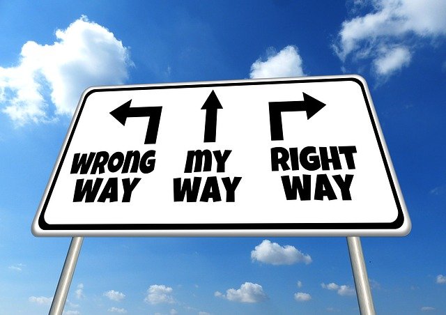 Wrong Way My Way Right Way street sign