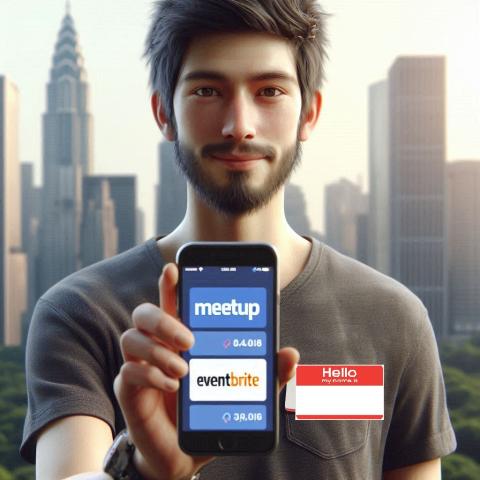 Male holding smartphone showing meetup and eventbrite logos
