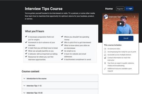 Screenshot of Interview Tips Course website