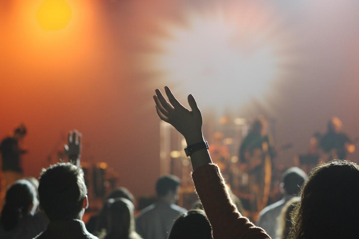 Crowd cheering for live band