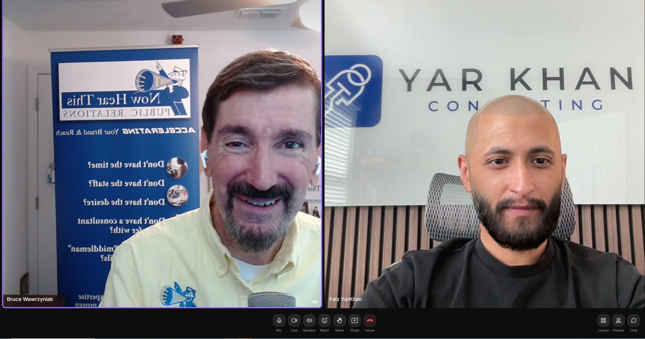 Faiz Yarkhan (right) interviews Bruce Wawrzyniak